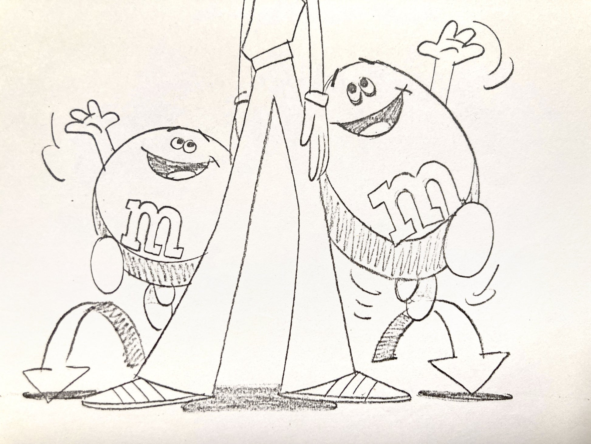 This is a rare vintage photocopy of an animation sheet from a 1970s U.S M&M’s commercial. It features the two classic M&M’s characters, “Plain” and “Peanuts”. For sale on FLIP Gallery