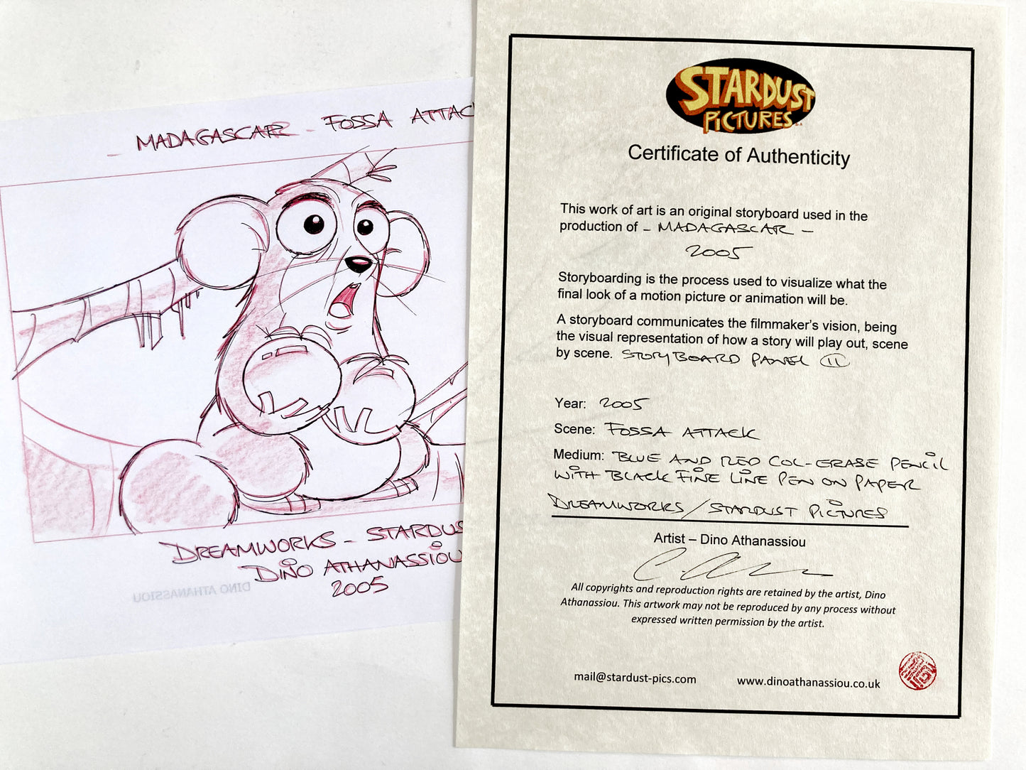Madagascar : Original Production Used Storyboard Art Signed (DreamWorks, 2005) + Signed CERTIFICATE. For sale on FLIP Gallery
