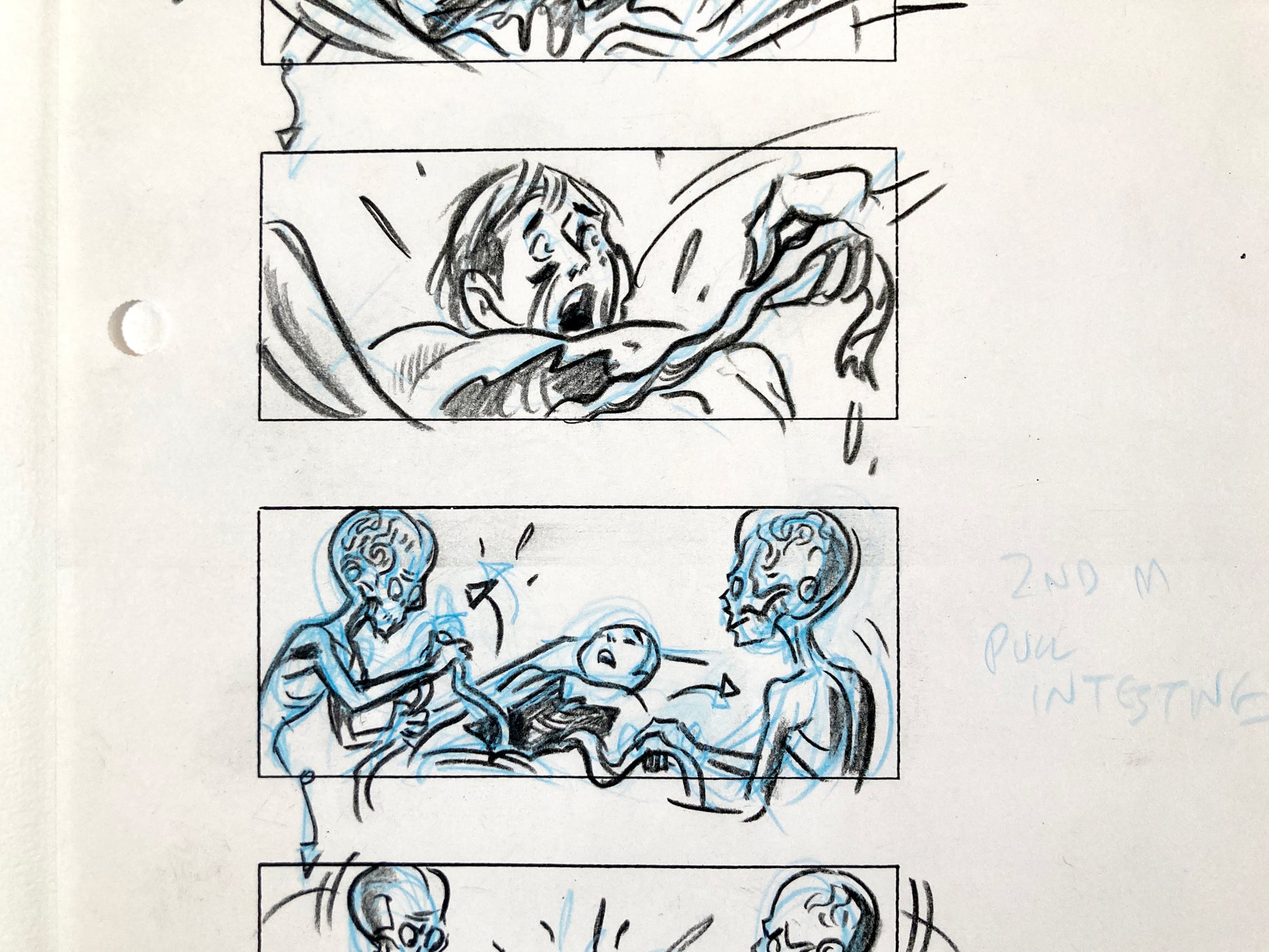 Mars Attacks! Original Production Used Storyboard Drawing by Pete Von Sholly (Warner Brothers, 1996). For sale on FLIP Gallery