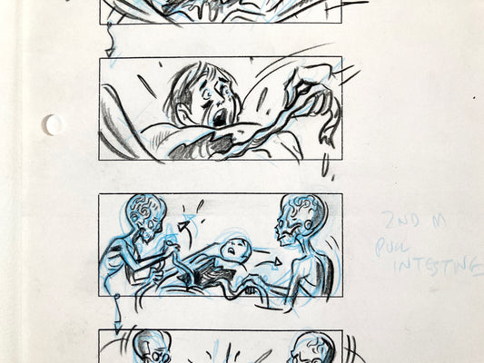 Mars Attacks! Original Production Used Storyboard Drawing by Pete Von Sholly (Warner Brothers, 1996). For sale on FLIP Gallery