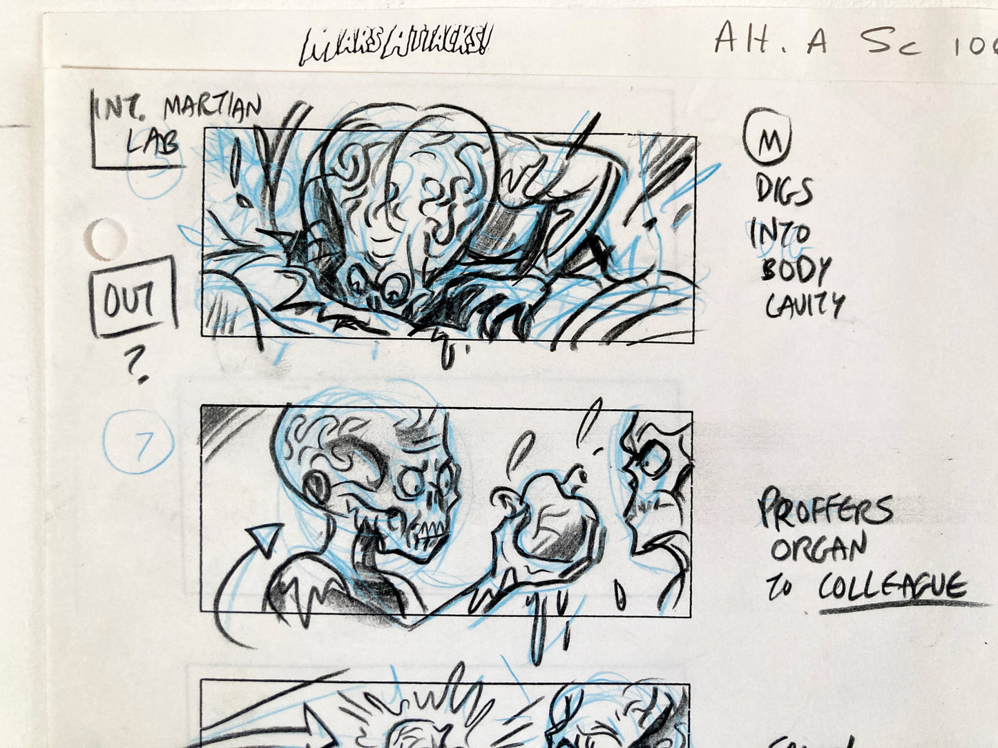 Mars Attacks! Original Production Used Storyboard Drawing by Pete Von Sholly (Warner Brothers, 1996). For sale on FLIP Gallery