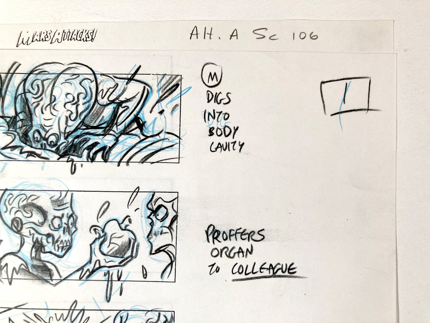 Mars Attacks! Original Production Used Storyboard Drawing by Pete Von Sholly (Warner Brothers, 1996). For sale on FLIP Gallery
