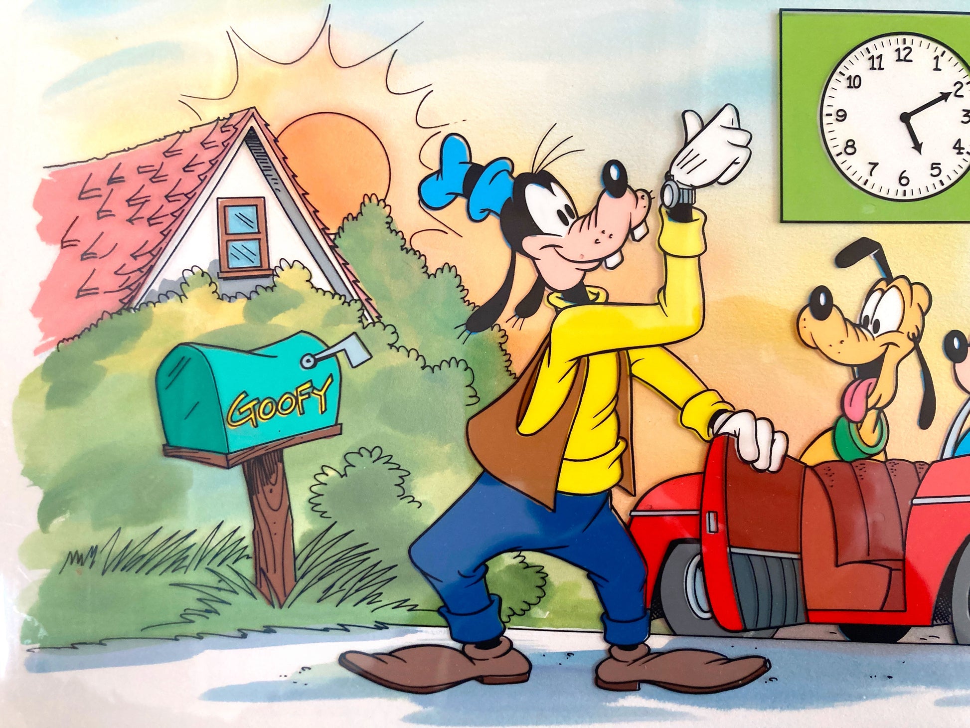 Mickey and Goofy : Original Cel and Hand-Painted background from Disney Discovery Series (Walt Disney, 1987). For sale on FLIP Gallery