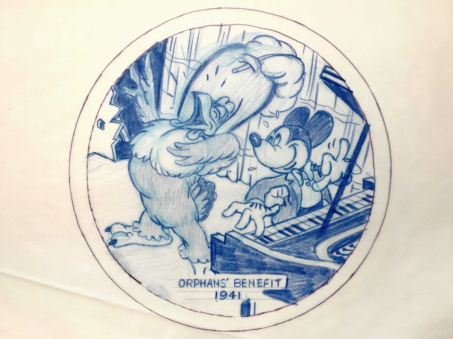 Mickey Mouse Original Preliminary Layout Art for Collector Plate Series (Disney, c. 1970s). For sale on FLIP Gallery
