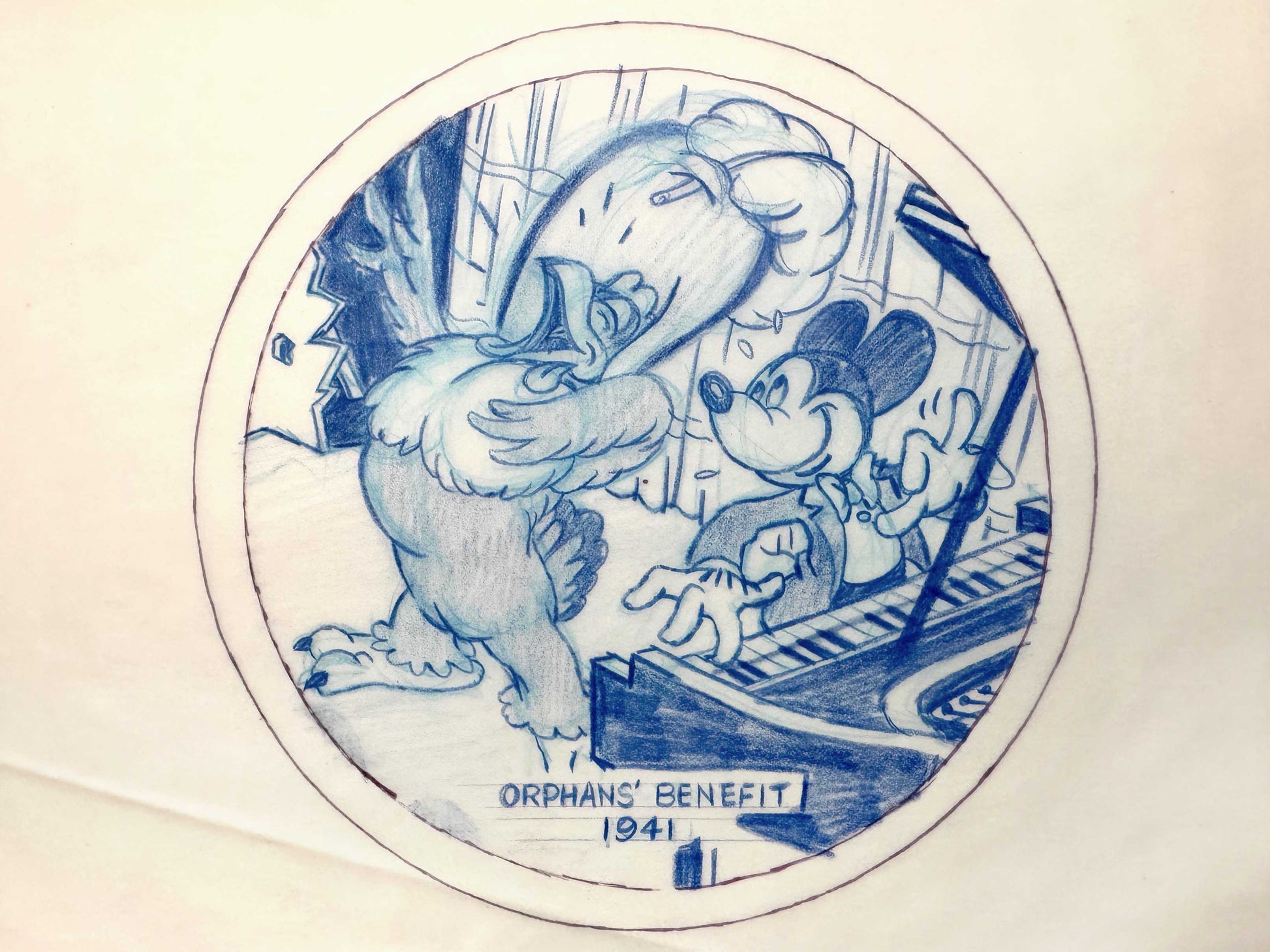 Mickey Mouse Original Preliminary Layout Art for Collector Plate Series (Disney, c. 1970s). For sale on FLIP Gallery