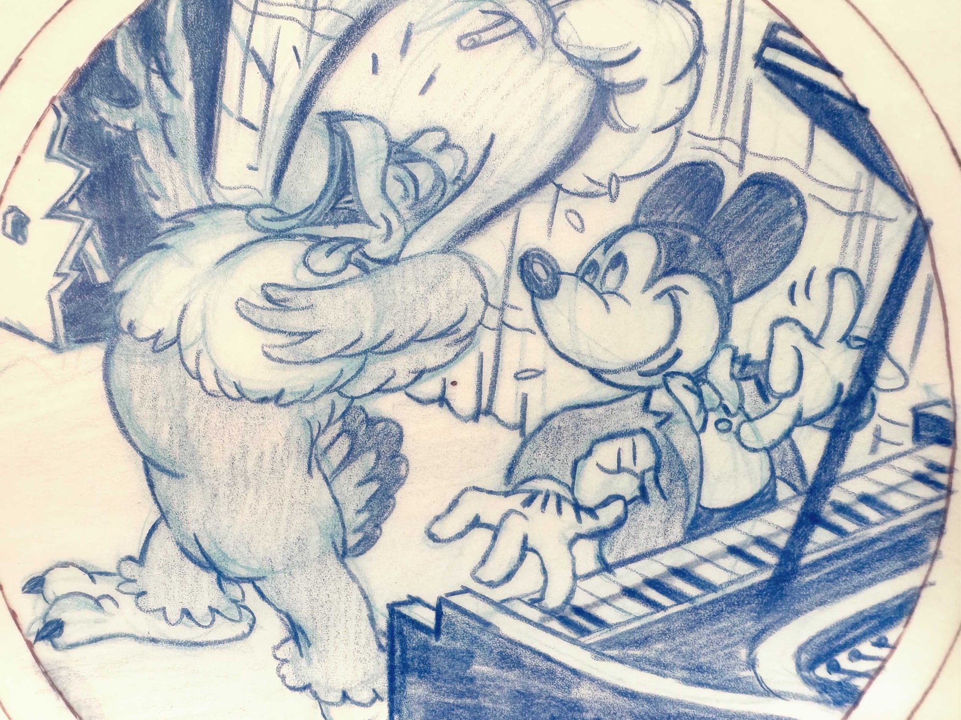 Mickey Mouse Original Preliminary Layout Art for Collector Plate Series (Disney, c. 1970s). For sale on FLIP Gallery