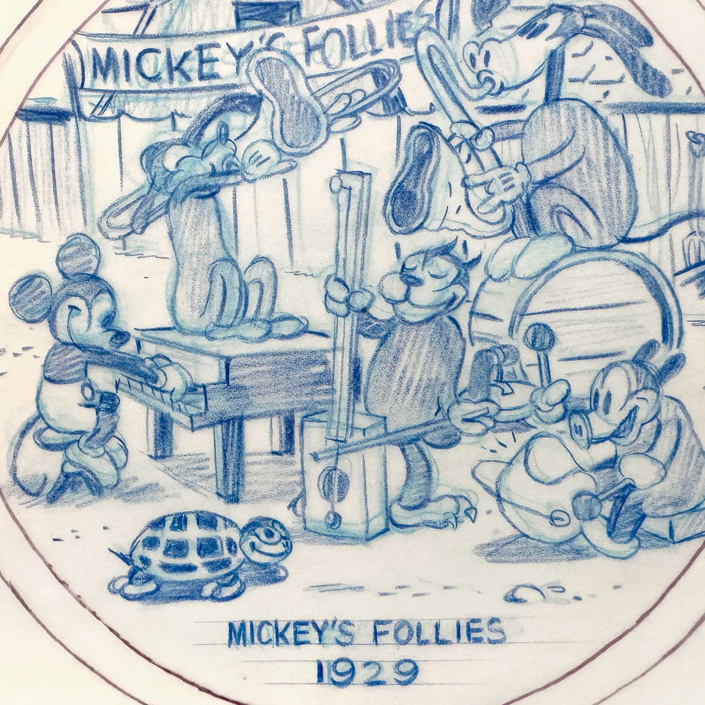 Mickey Mouse Original Preliminary Layout Art for Collector Plate Series (Disney, c. 1970s). For sale on FLIP Gallery