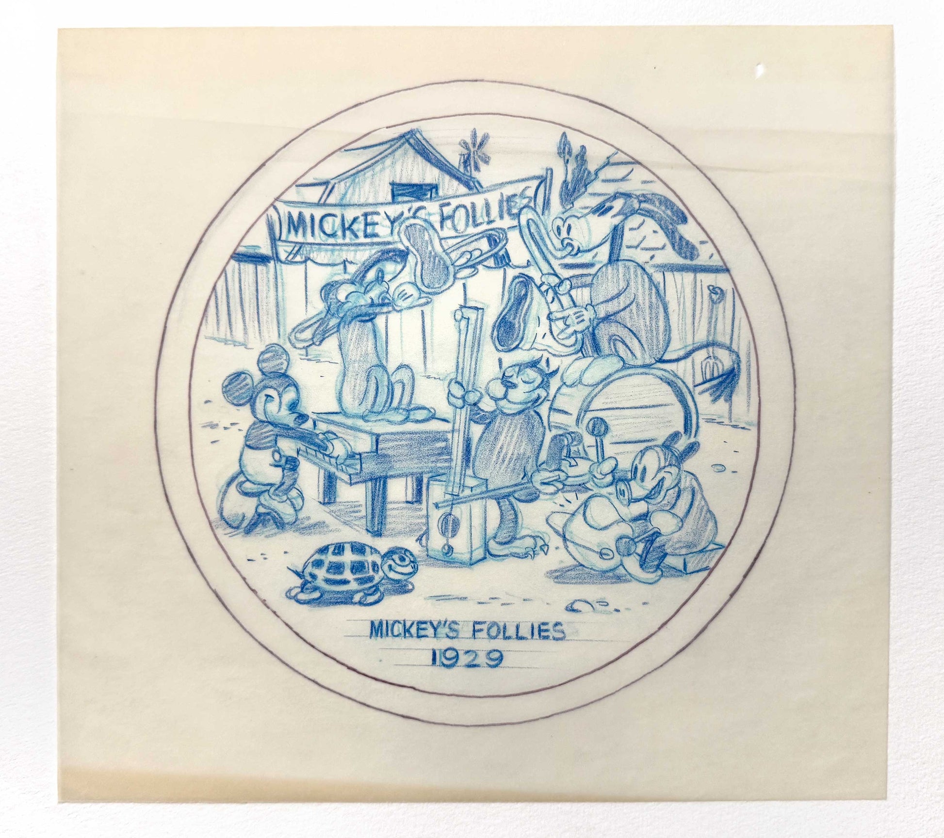 Mickey Mouse Original Preliminary Layout Art for Collector Plate Series (Disney, c. 1970s). For sale on FLIP Gallery