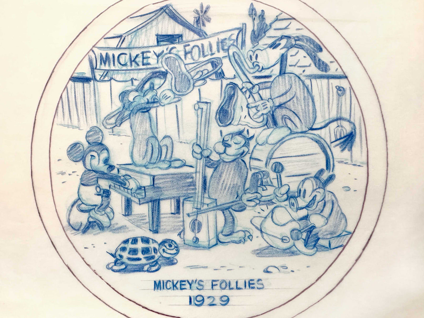 Mickey Mouse Original Preliminary Layout Art for Collector Plate Series (Disney, c. 1970s). For sale on FLIP Gallery