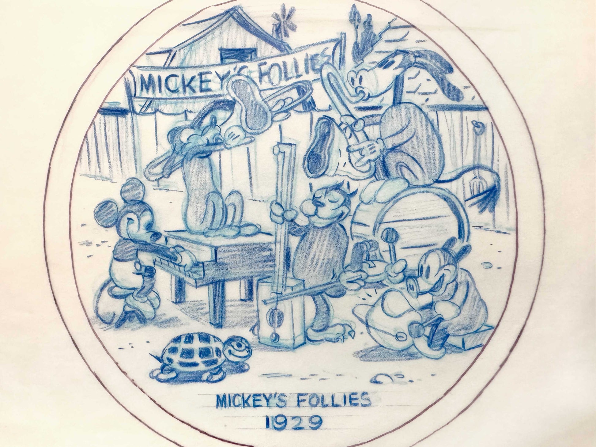 Mickey Mouse Original Preliminary Layout Art for Collector Plate Series (Disney, c. 1970s). For sale on FLIP Gallery