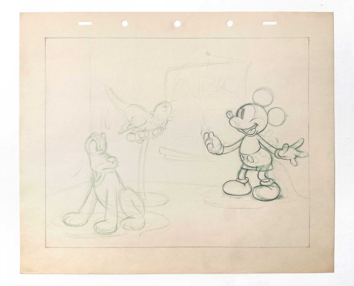 Mickey's Parrot - Mickey Mouse Original Animation Publicity Art Drawing (Walt Disney, c. 1938/1940s). For sale on FLIP Gallery