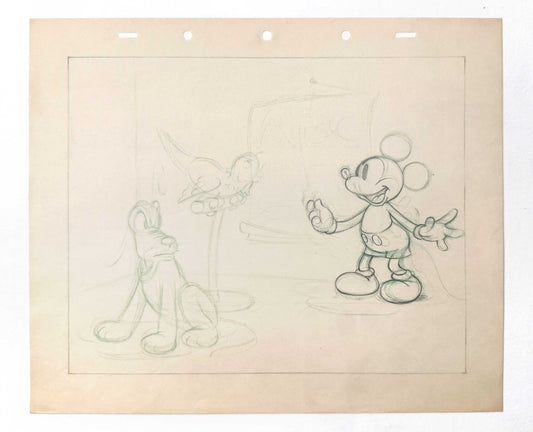 Mickey's Parrot - Mickey Mouse Original Animation Publicity Art Drawing (Walt Disney, c. 1938/1940s). For sale on FLIP Gallery