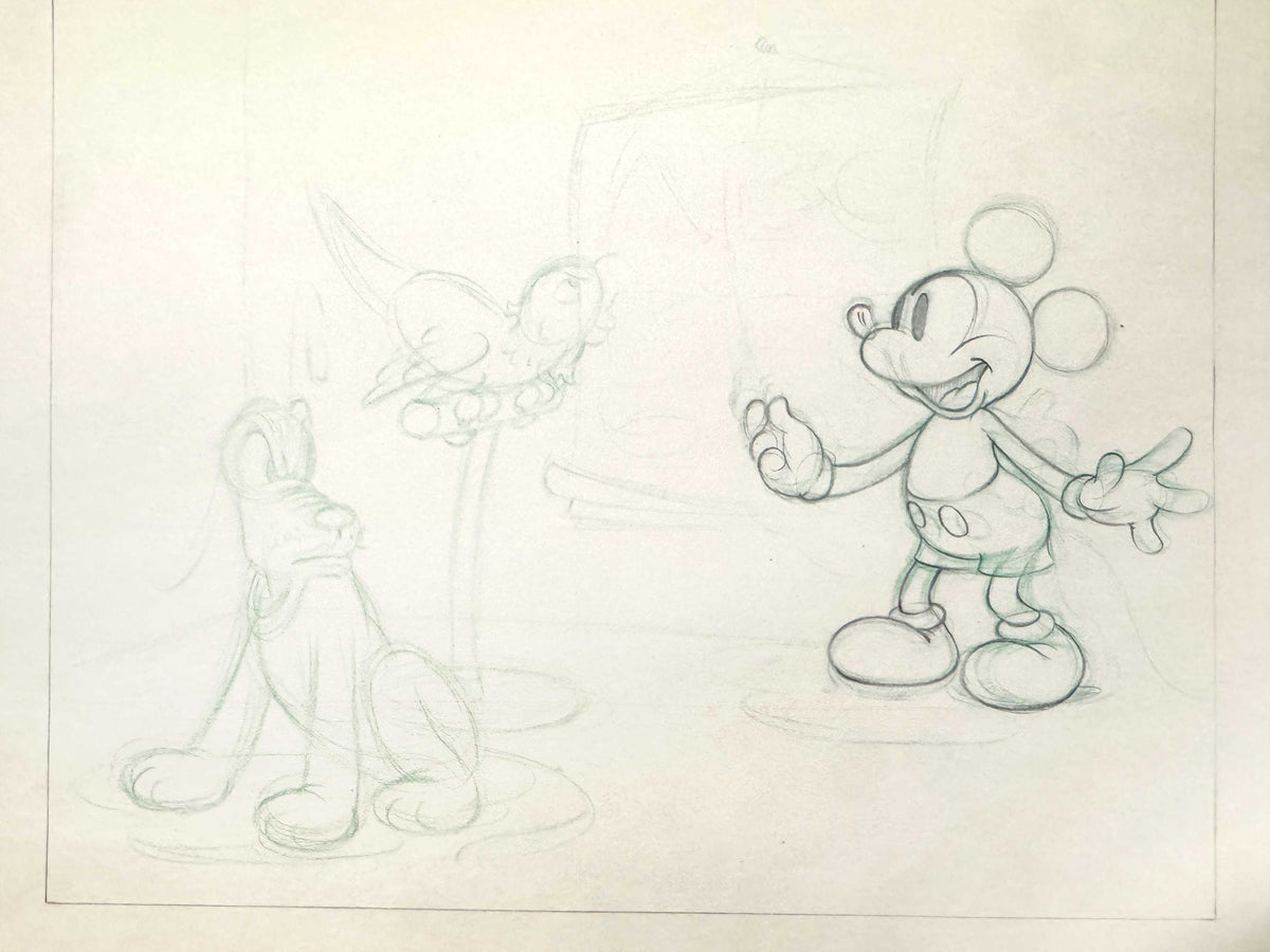 Mickey's Parrot - Mickey Mouse Original Animation Publicity Art Drawing (Walt Disney, c. 1938/1940s). For sale on FLIP Gallery