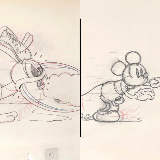 Mickey's Garden - Mickey Mouse and Giant Stag Beetle Original Vintage Animation Art Drawing - Group of 2 (Walt Disney, 1935). For sale on FLIP Gallery
