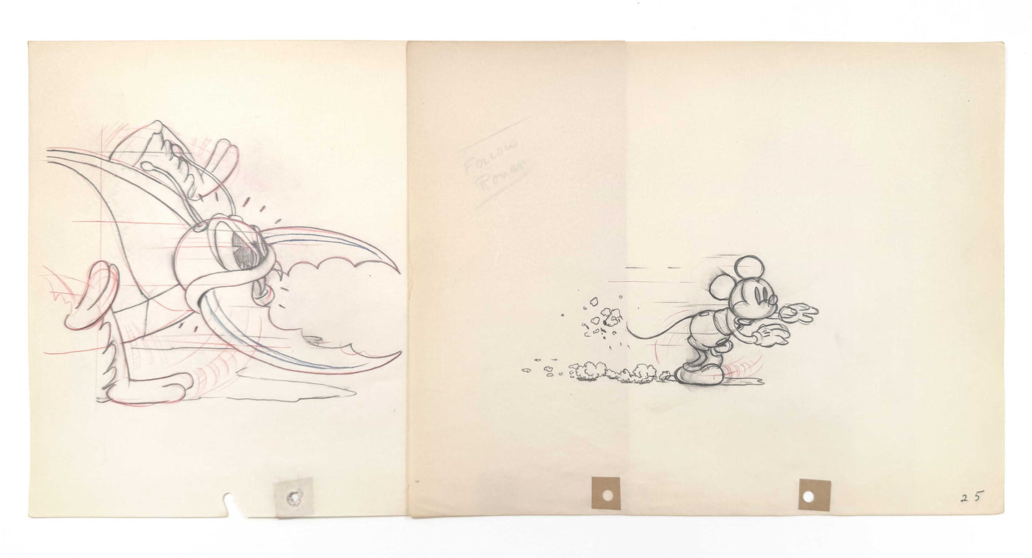 Mickey's Garden - Mickey Mouse and Giant Stag Beetle Original Vintage Animation Art Drawing - Group of 2 (Walt Disney, 1935). For sale on FLIP Gallery