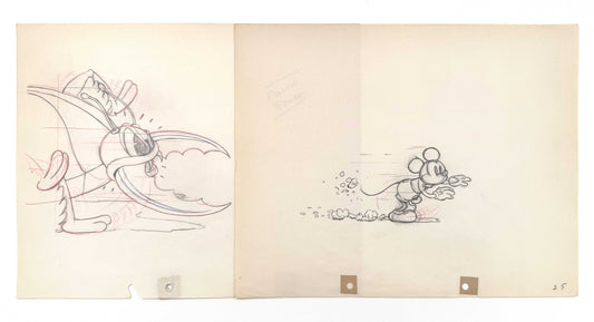 Mickey's Garden - Mickey Mouse and Giant Stag Beetle Original Vintage Animation Art Drawing - Group of 2 (Walt Disney, 1935). For sale on FLIP Gallery