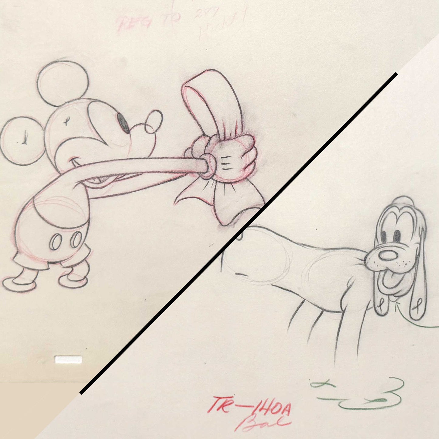 Society Dog Show : Mickey Mouse and Pluto Pair of Animation Drawings (Walt Disney, 1939). For sale on FLIP Gallery