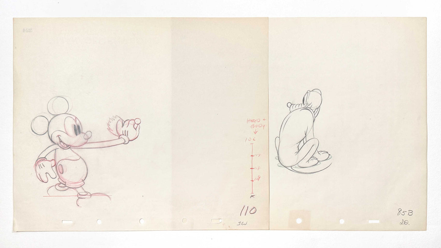 Society Dog Show - Mickey Mouse and Pluto Pair of Animation Drawings (Walt Disney, 1939). For sale on FLIP Gallery