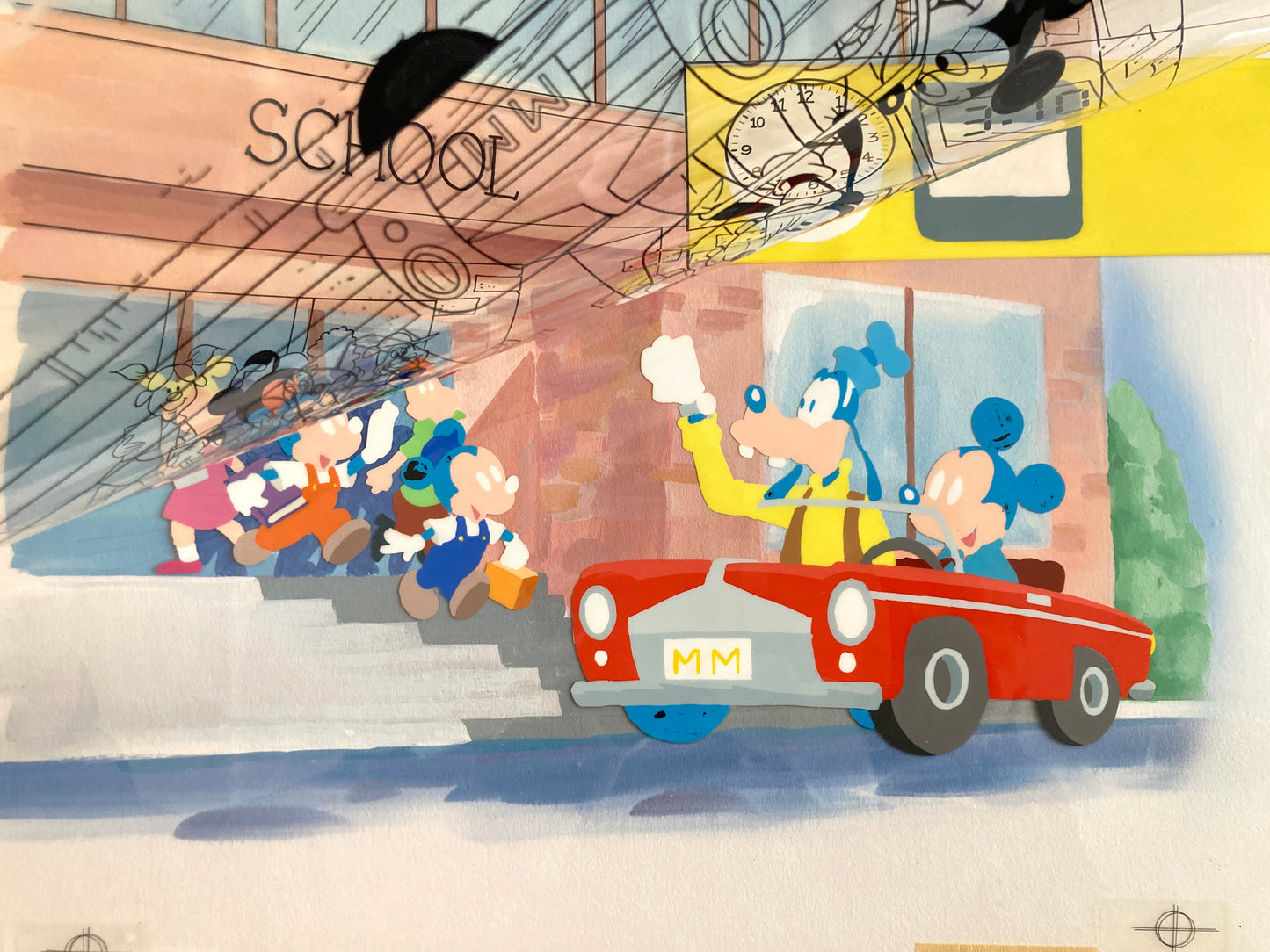 Mickey and Goofy : Original Cel and Hand-Painted background from Disney Discovery Series (Walt Disney, 1987). For sale on FLIP Gallery
