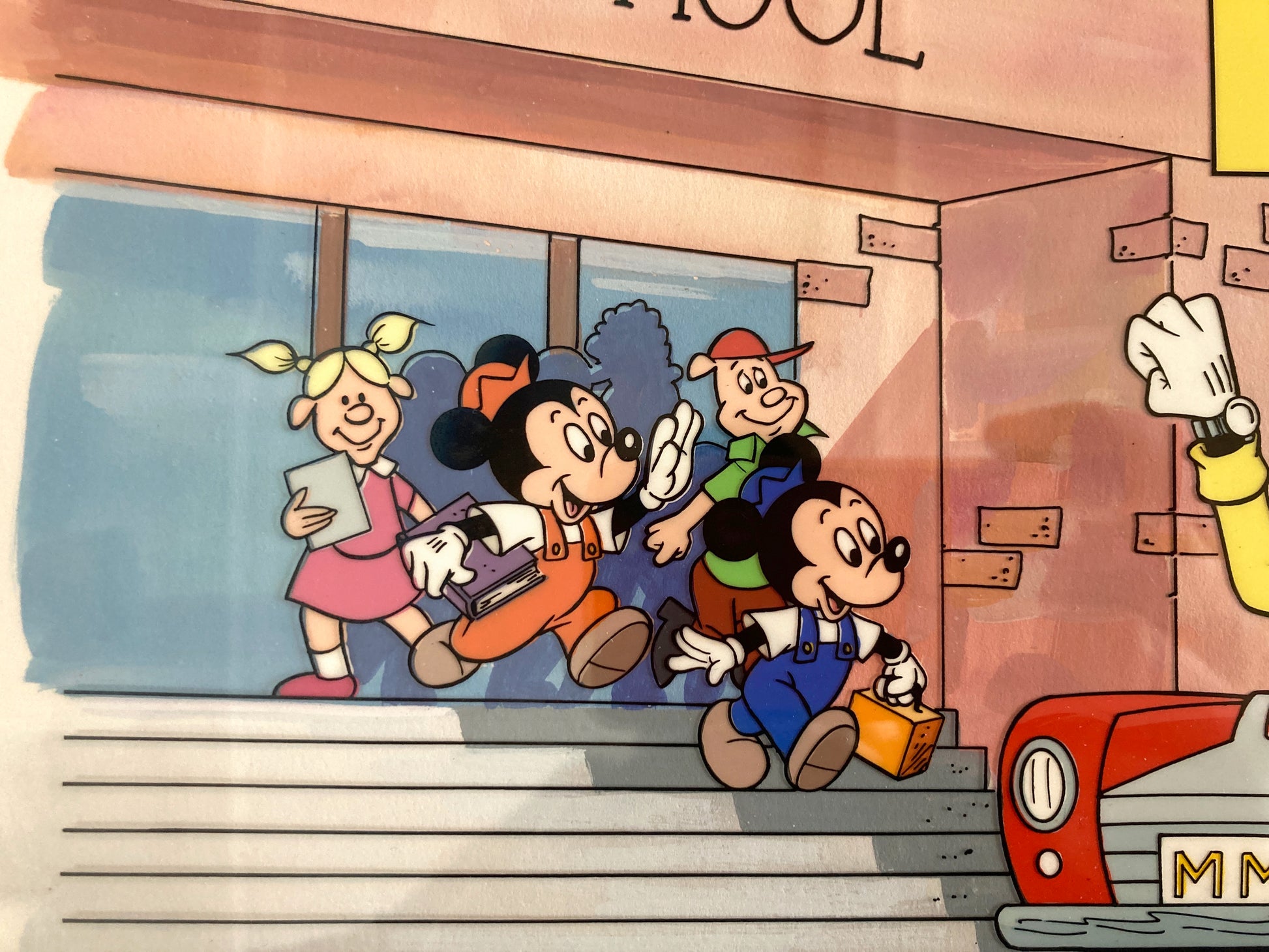 Mickey and Goofy : Original Cel and Hand-Painted background from Disney Discovery Series (Walt Disney, 1987). For sale on FLIP Gallery