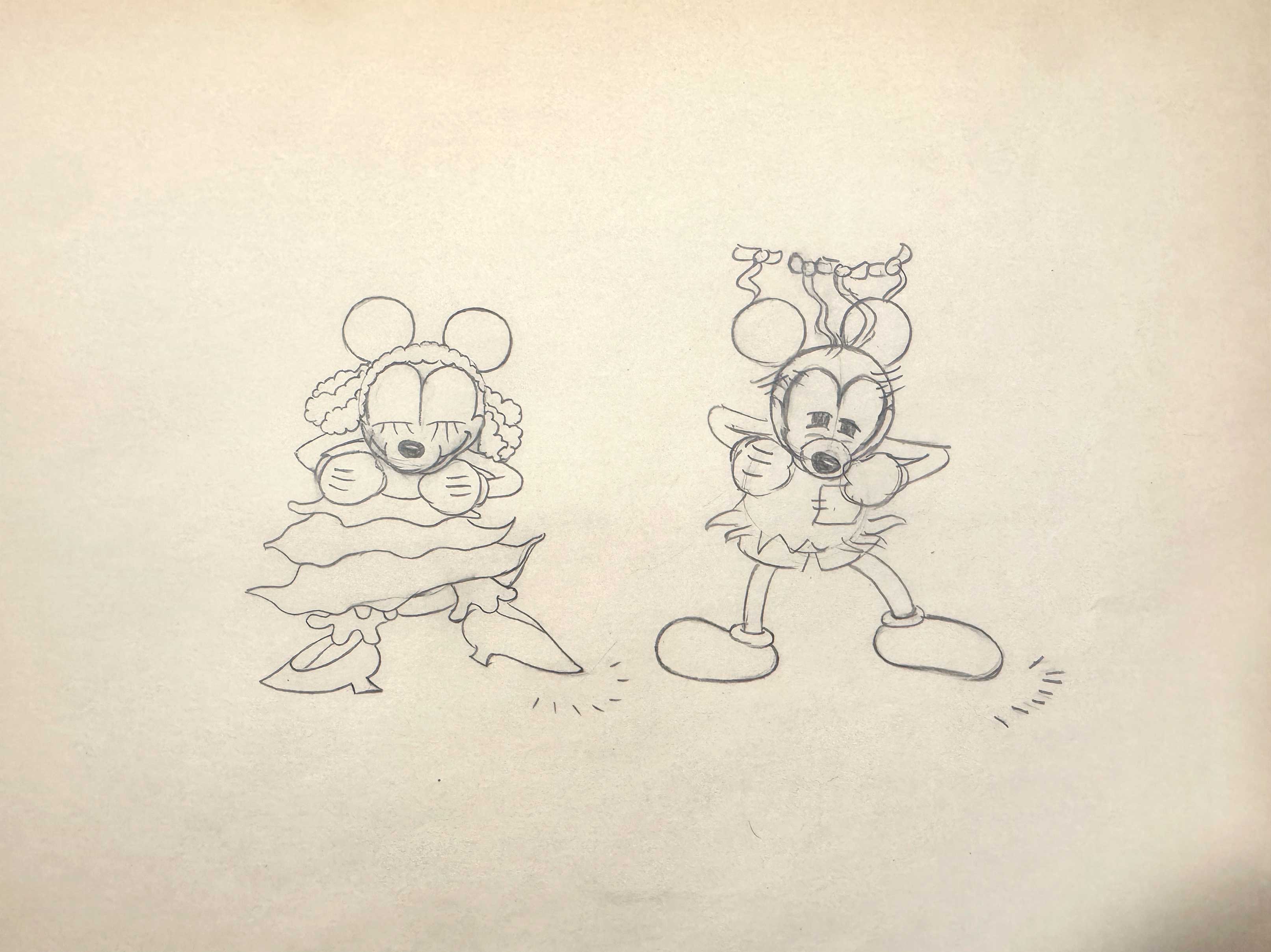 MICKEY and MINNIE MOUSE : Original Animation Drawing (Walt Disney