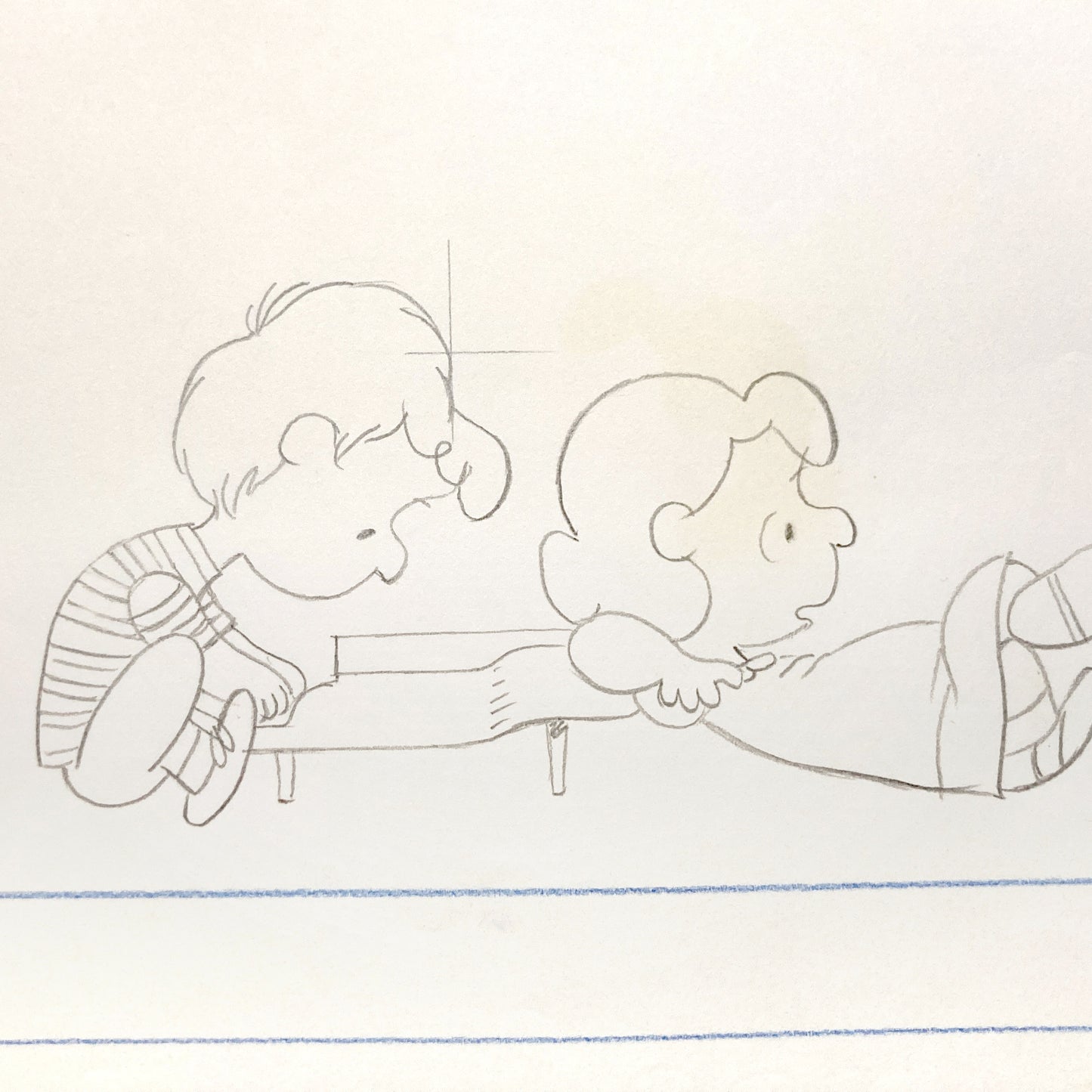 Peanuts and The Charlie Brown and Snoopy Show : Lucy Loves Schroeder. Lucy and Schroeder Layout Animation Drawing (Bill Melendez, 1983). For sale on FLIP Gallery