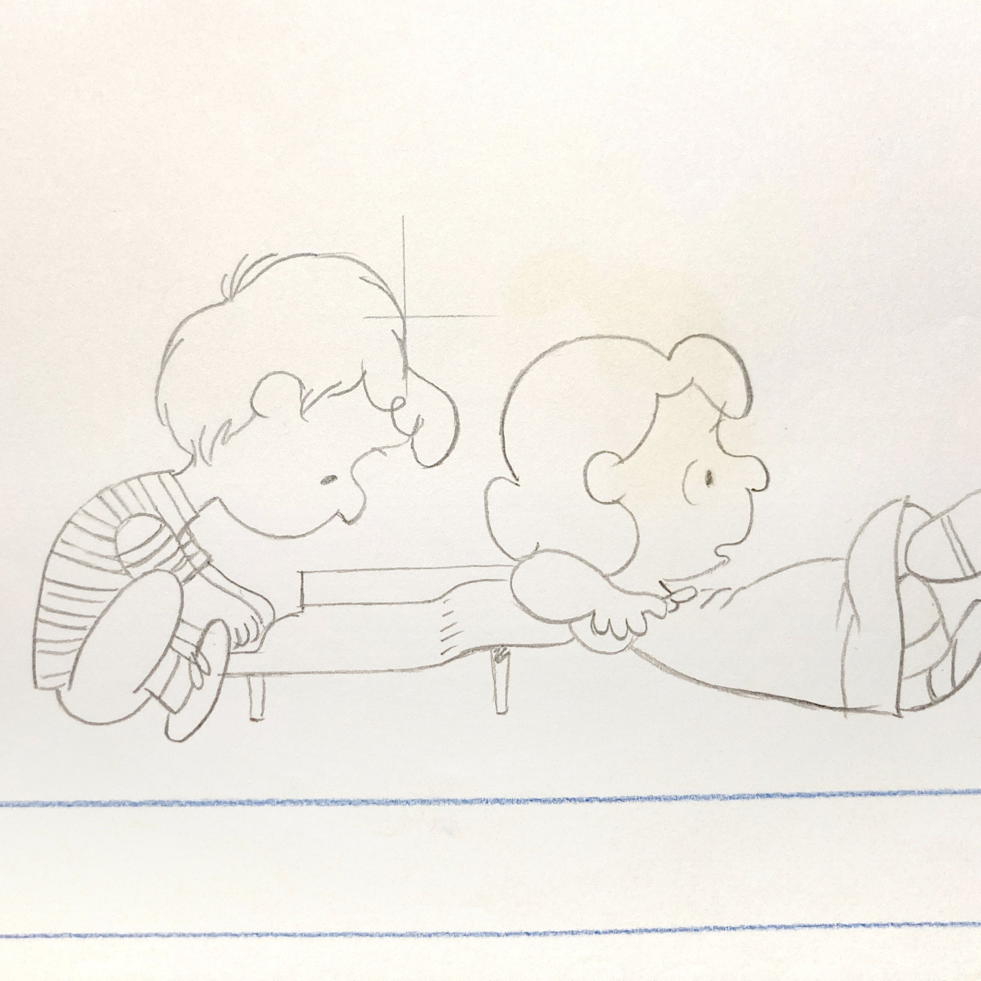 Peanuts and The Charlie Brown and Snoopy Show : Lucy Loves Schroeder. Lucy and Schroeder Layout Animation Drawing (Bill Melendez, 1983). For sale on FLIP Gallery