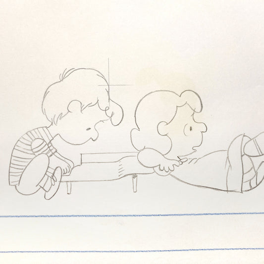 Peanuts and The Charlie Brown and Snoopy Show : Lucy Loves Schroeder. Lucy and Schroeder Layout Animation Drawing (Bill Melendez, 1983). For sale on FLIP Gallery