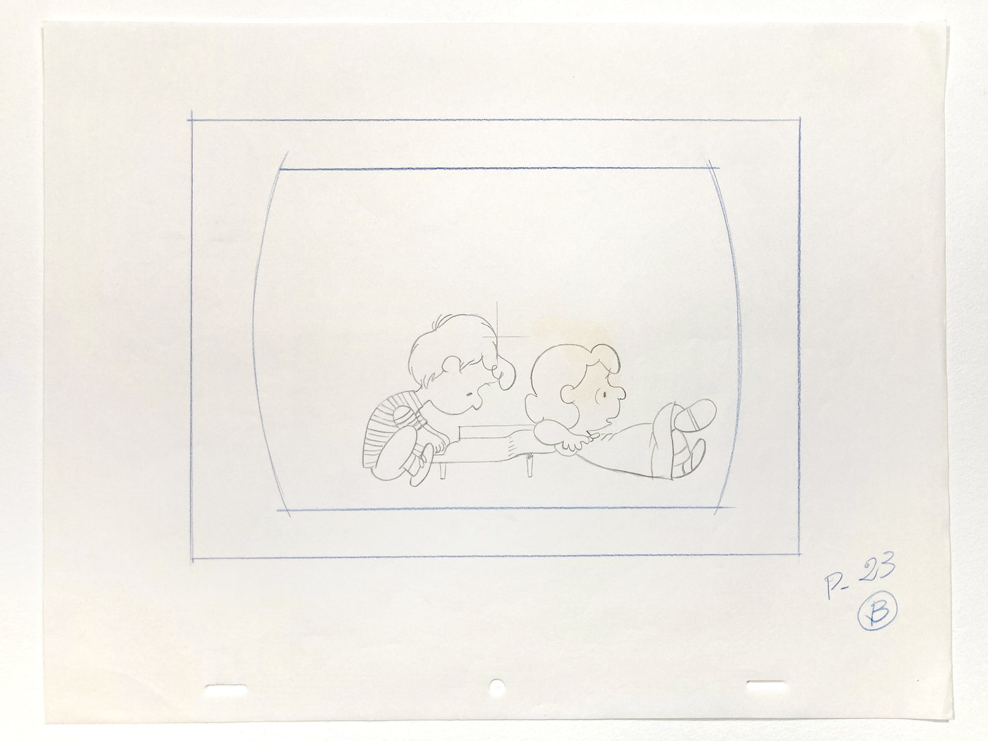 Peanuts and The Charlie Brown and Snoopy Show : Lucy Loves Schroeder. Lucy and Schroeder Layout Animation Drawing (Bill Melendez, 1983). For sale on FLIP Gallery