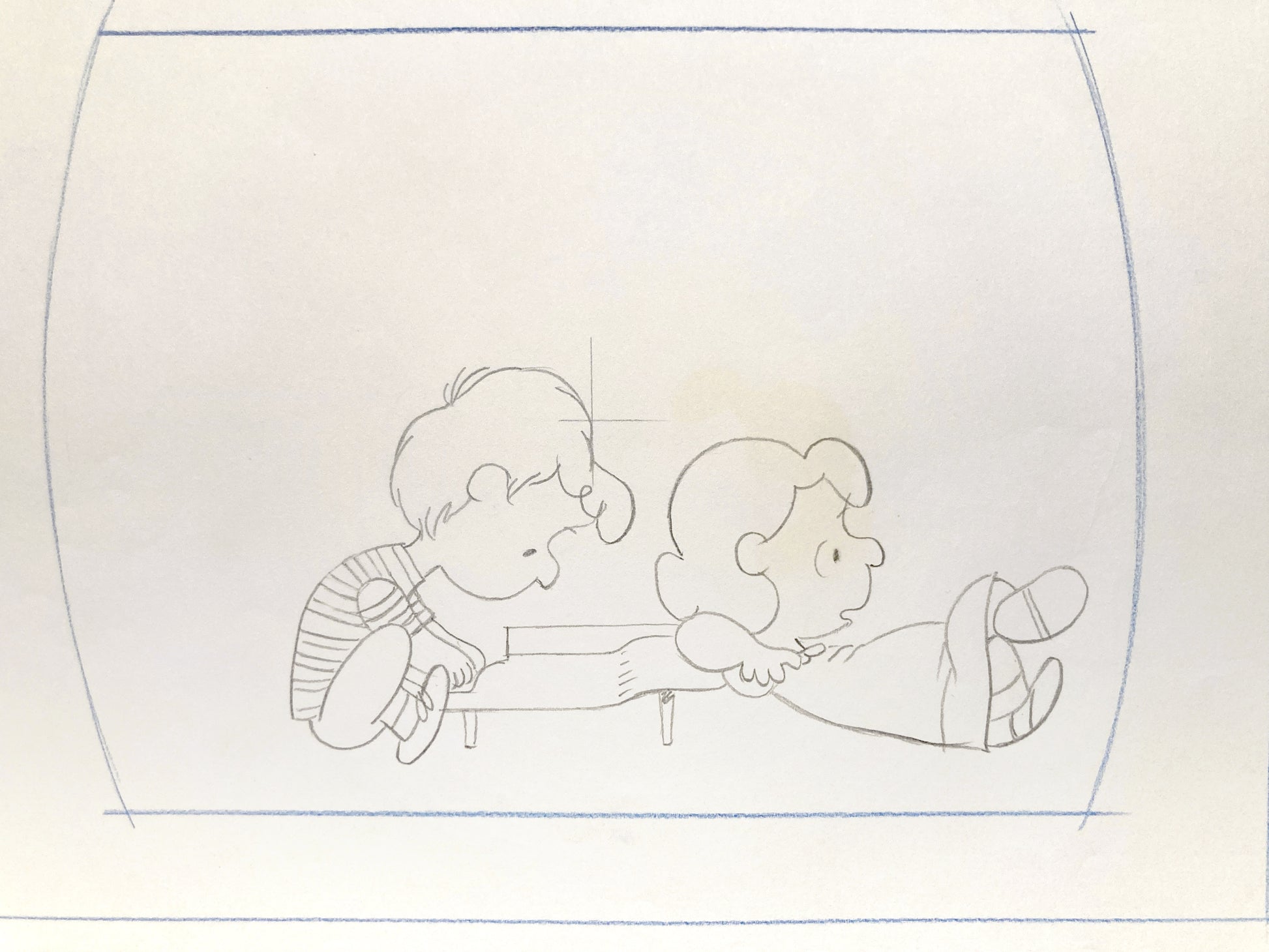 Peanuts and The Charlie Brown and Snoopy Show : Lucy Loves Schroeder. Lucy and Schroeder Layout Animation Drawing (Bill Melendez, 1983). For sale on FLIP Gallery