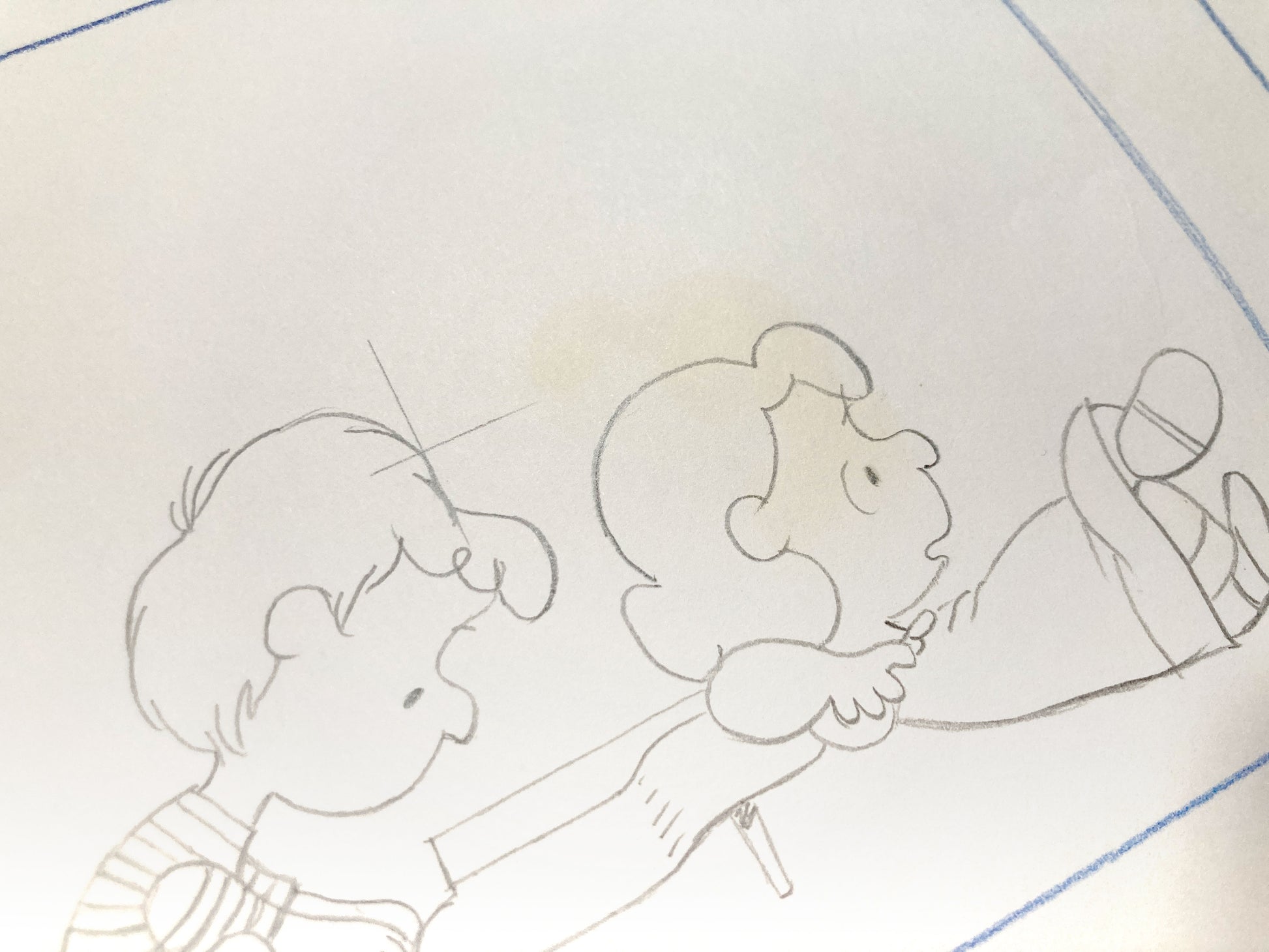 Peanuts and The Charlie Brown and Snoopy Show : Lucy Loves Schroeder. Lucy and Schroeder Layout Animation Drawing (Bill Melendez, 1983). For sale on FLIP Gallery