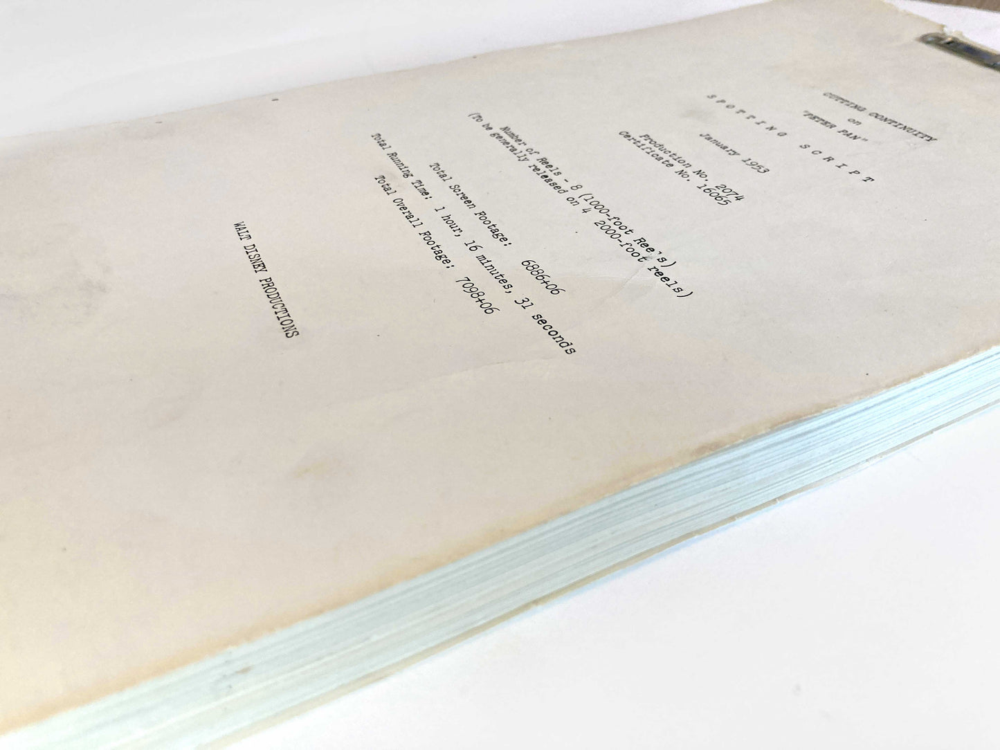 PETER PAN : Original 1953 Script from Walt Disney Productions