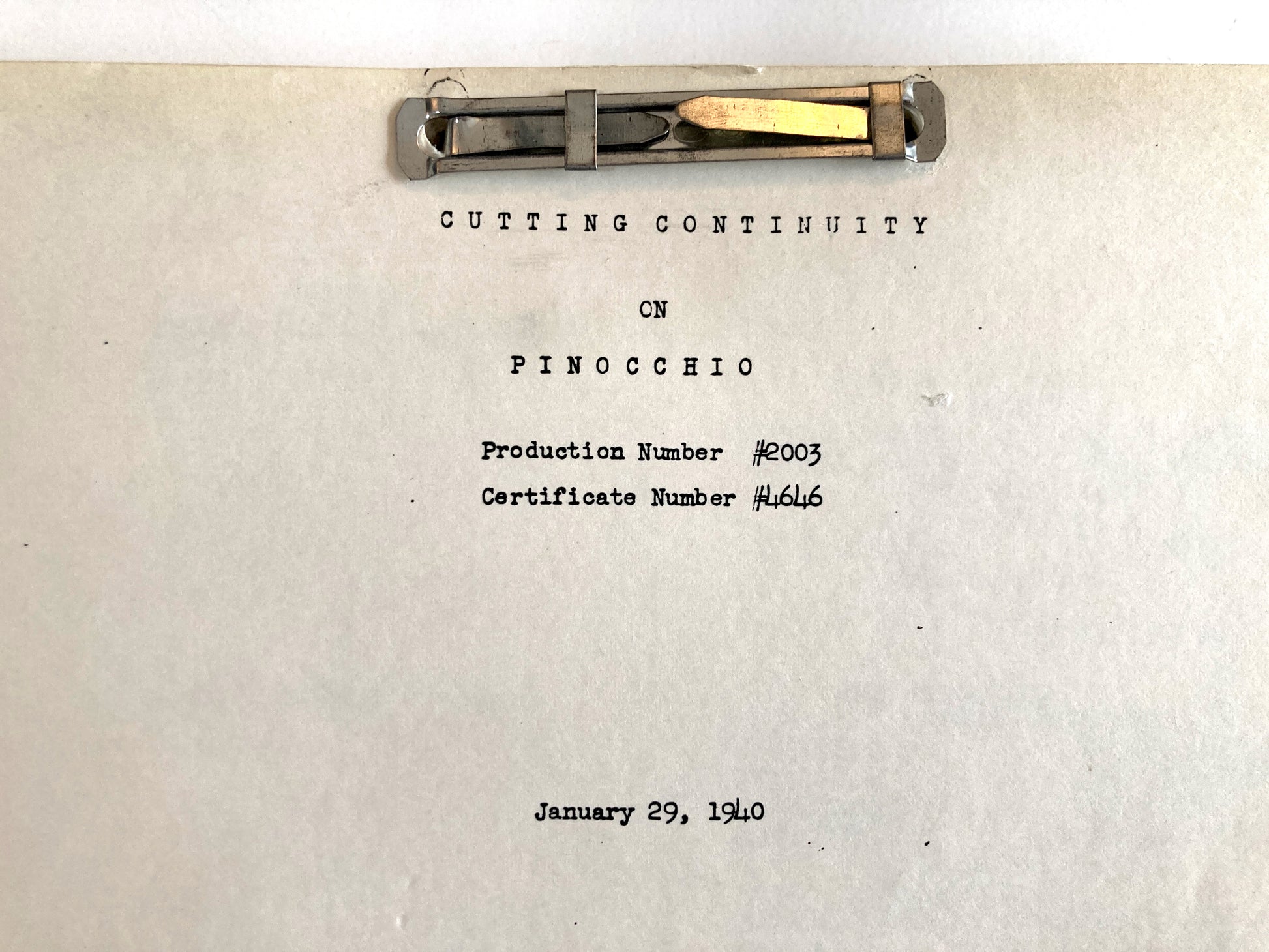 Pinocchio Original 1940 Script from Walt Disney Productions. For sale on FLIP Gallery
