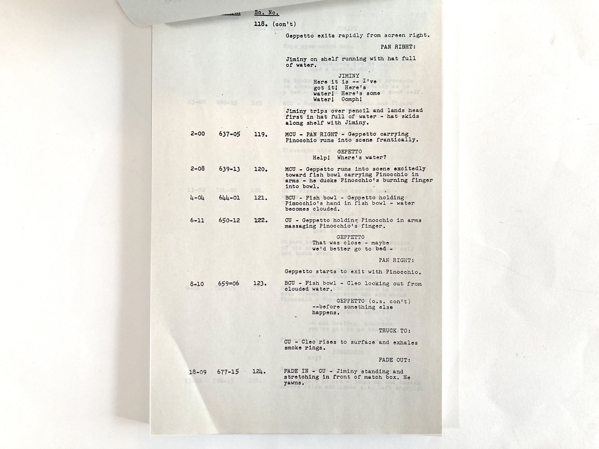 Pinocchio - Original 1940 Script from Walt Disney Productions. A rare and authentic piece of animation history, this original cutting continuity script from Disney’s animated classic Pinocchio is dated January 1940. For sale on FLIP Gallery