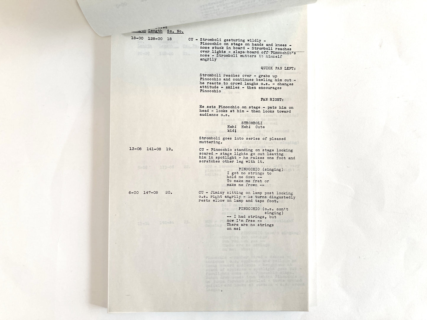 Pinocchio - Original 1940 Script from Walt Disney Productions. A rare and authentic piece of animation history, this original cutting continuity script from Disney’s animated classic Pinocchio is dated January 1940. For sale on FLIP Gallery