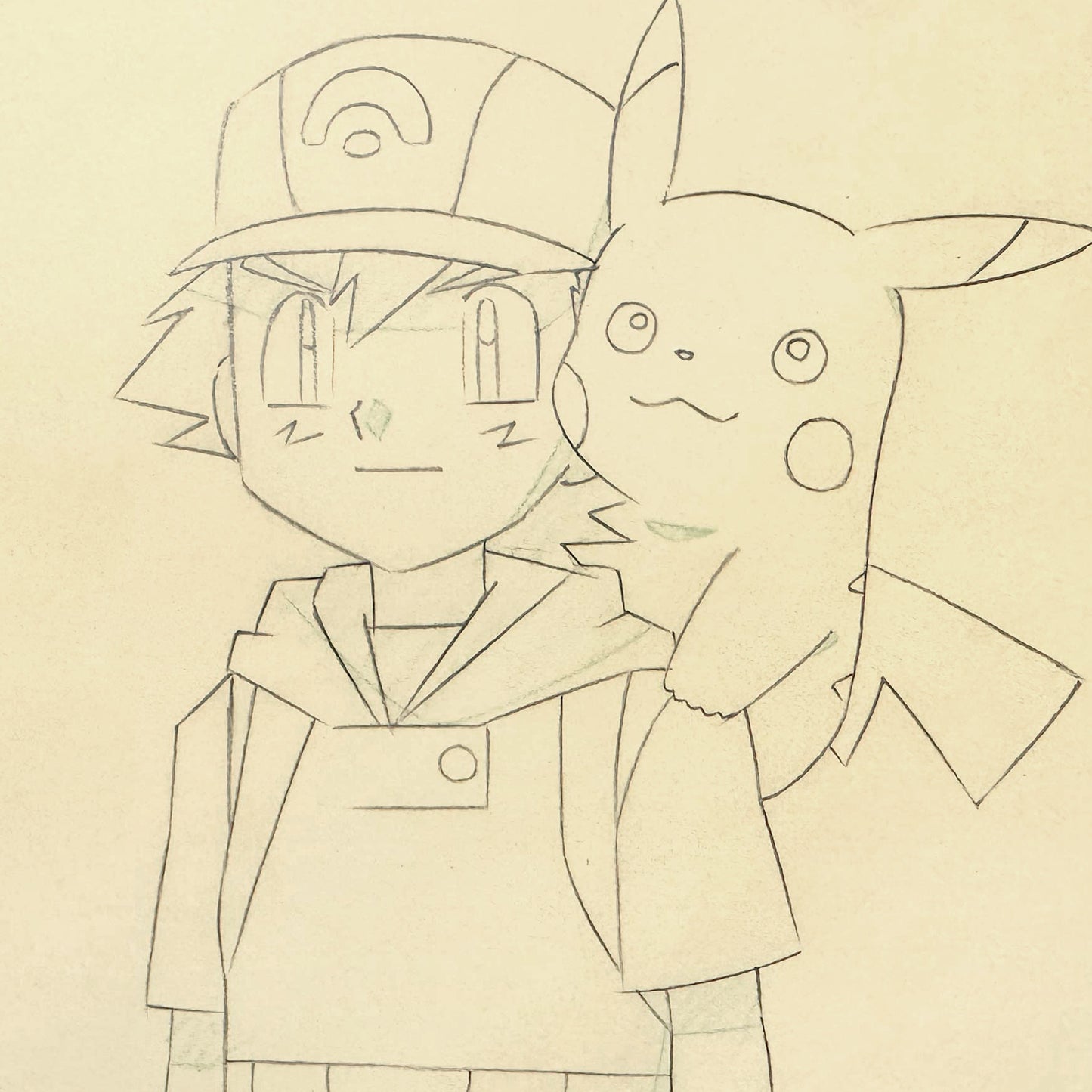 Pokemon Rare Animation Art Layout Correction Drawing featuring Ash Ketchum, Pikachu & Max (Studio OLM, 2003). For sale on FLIP Gallery