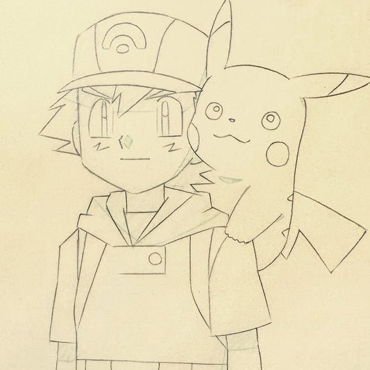 Pokemon Rare Animation Art Layout Correction Drawing featuring Ash Ketchum, Pikachu & Max (Studio OLM, 2003). For sale on FLIP Gallery
