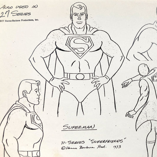 SUPERMAN : Vintage 1973 Hanna-Barbera Model Sheet "SuperFriends" Production. For sale on FLIP Gallery