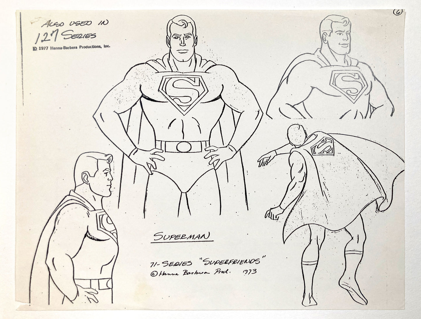 SUPERMAN : Vintage 1973 Hanna-Barbera Model Sheet "SuperFriends" Production. For sale on FLIP Gallery