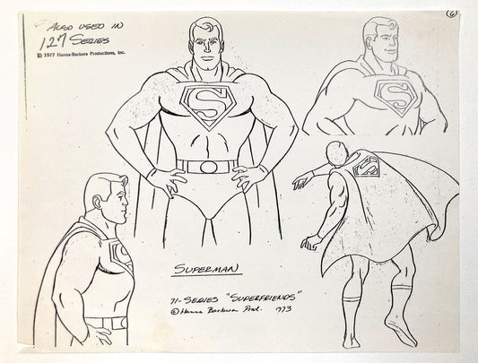 SUPERMAN : Vintage 1973 Hanna-Barbera Model Sheet "SuperFriends" Production. For sale on FLIP Gallery