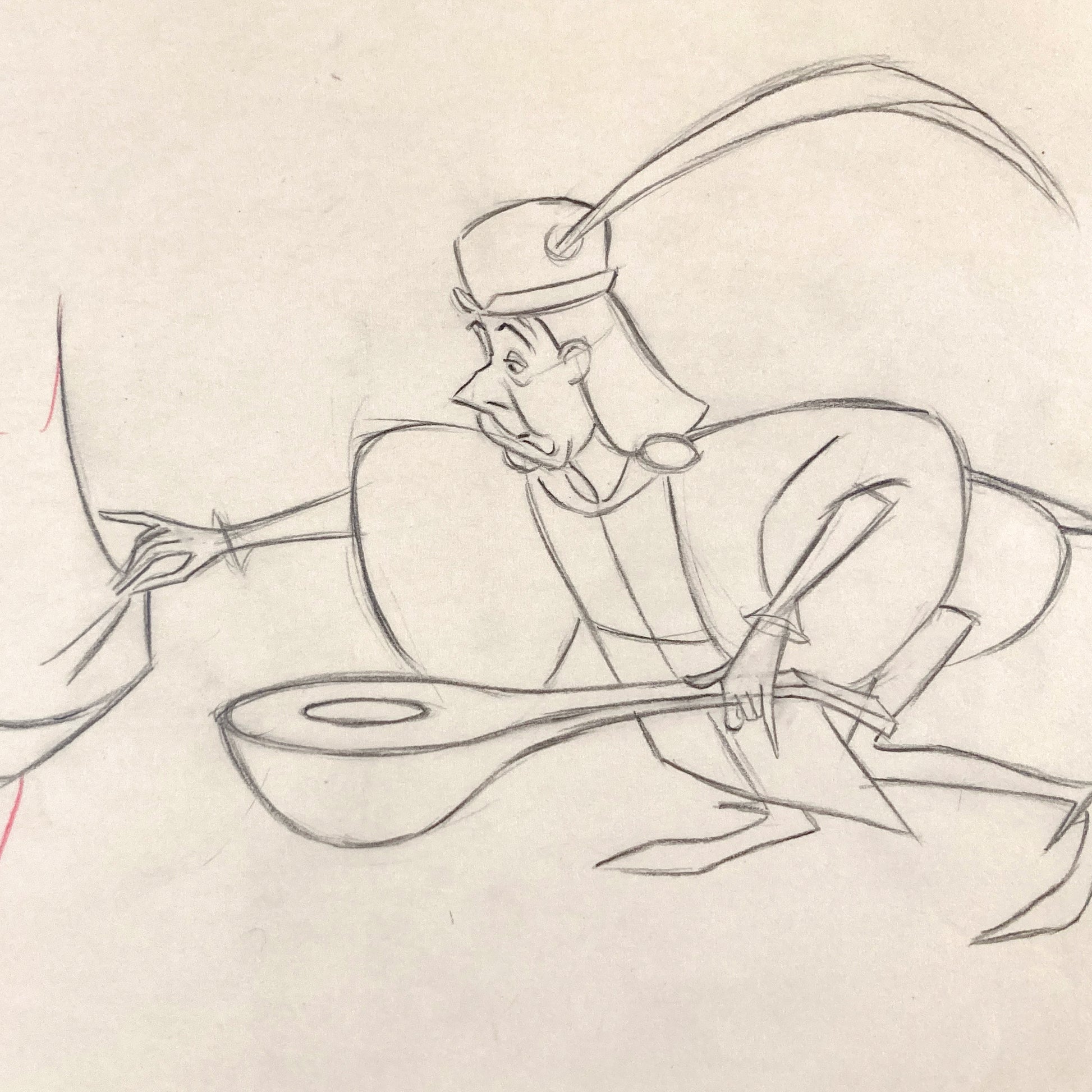 Sleeping Beauty - Original "Tipsy Lute-Playing Minstrel" Production Used Drawing (Walt Disney, 1959). For sale on FLIP Gallery