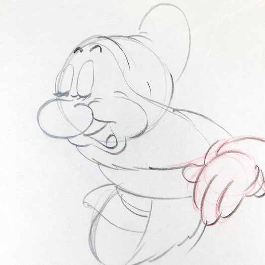 Snow White and the Seven Dwarfs : Original Bashful Production Rough Drawing (Walt Disney, 1937). For sale on FLIP Gallery