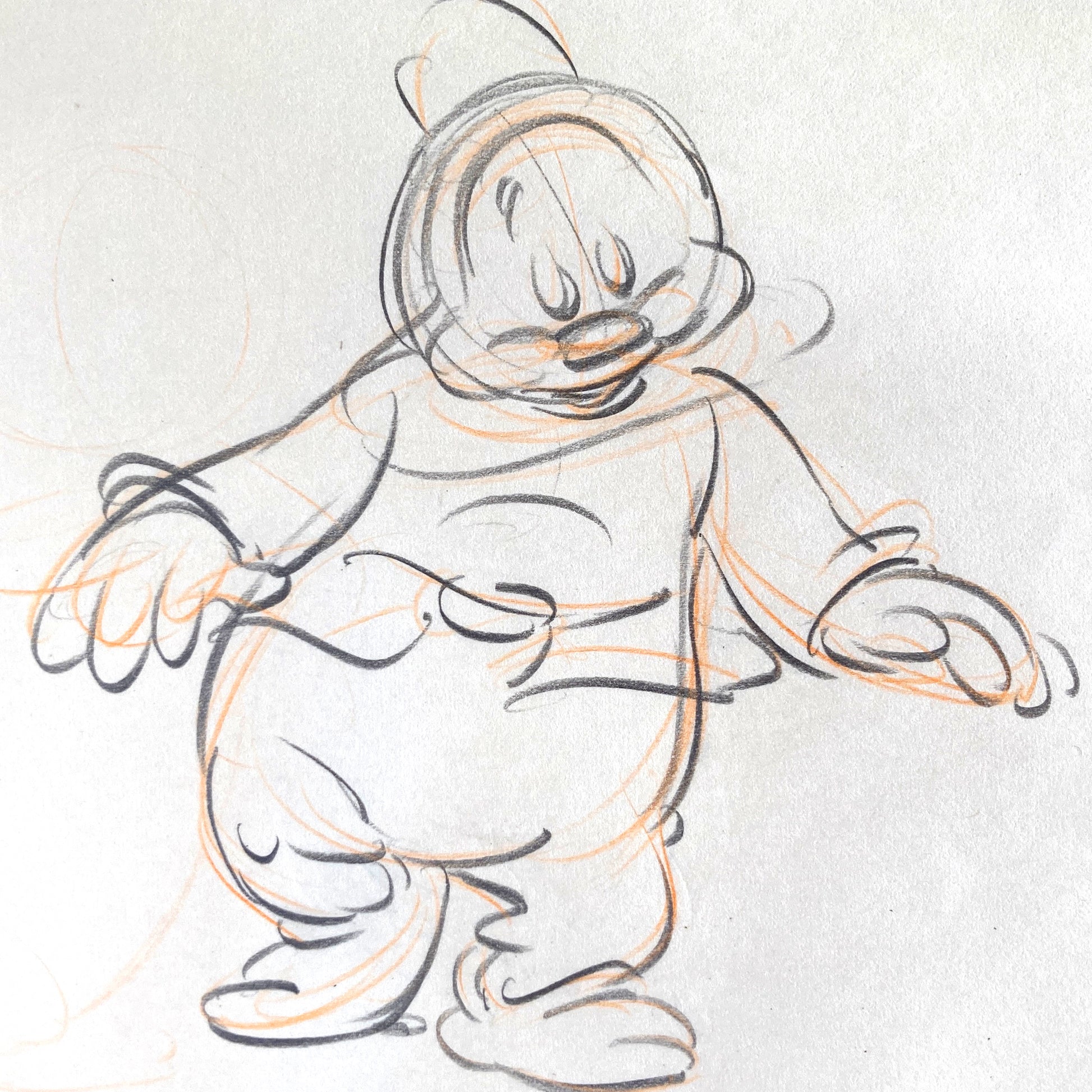 Snow White and the Seven Dwarfs "The Silly Song" Happy Rough Animation Drawing by Disney Legend Bill Tytla (Walt Disney, 1937). For sale on FLIP Gallery