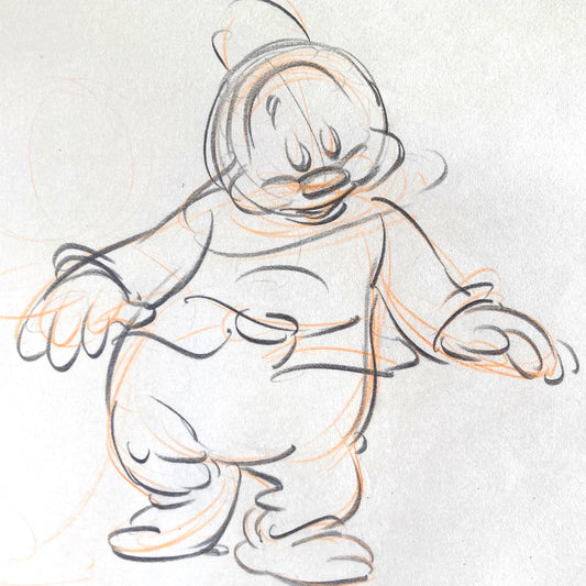 Snow White and the Seven Dwarfs "The Silly Song" Happy Rough Animation Drawing by Disney Legend Bill Tytla (Walt Disney, 1937). For sale on FLIP Gallery