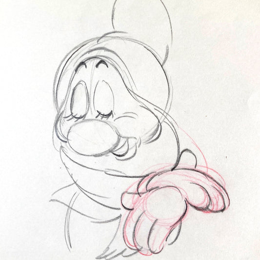 Snow White and the Seven Dwarfs : Original Bashful Production Rough Drawing (Walt Disney, 1937). For sale on FLIP Gallery