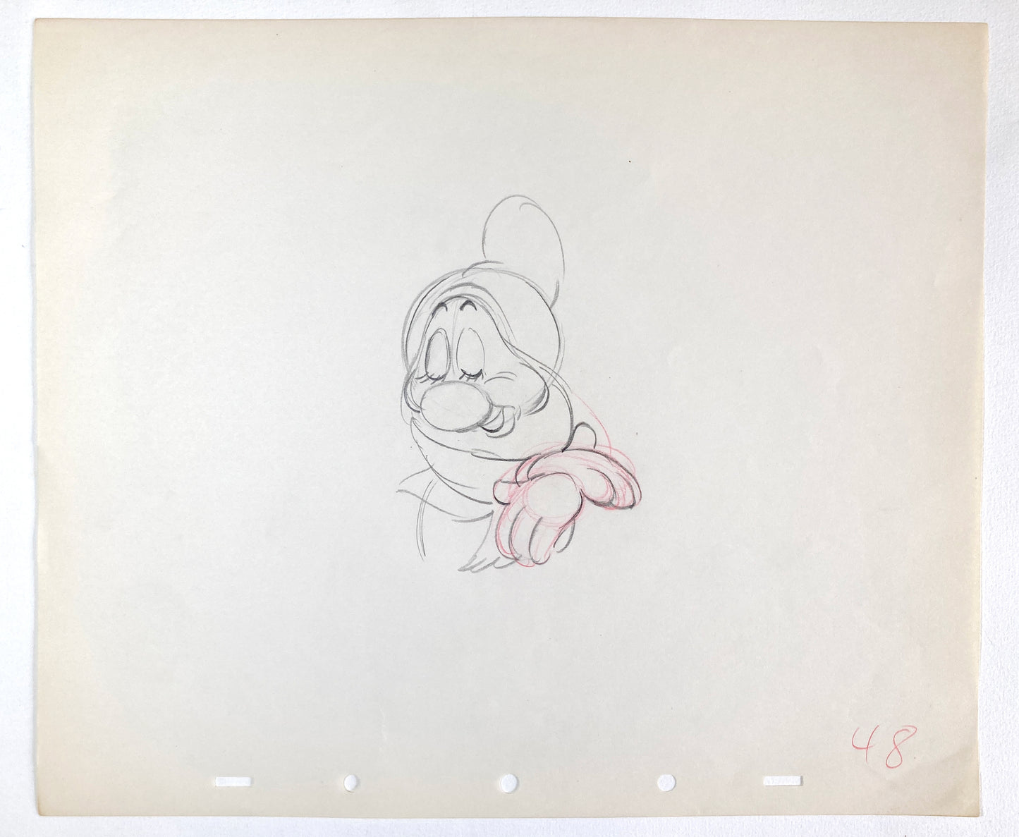 Snow White and the Seven Dwarfs : Original Bashful Production Rough Drawing (Walt Disney, 1937). For sale on FLIP Gallery