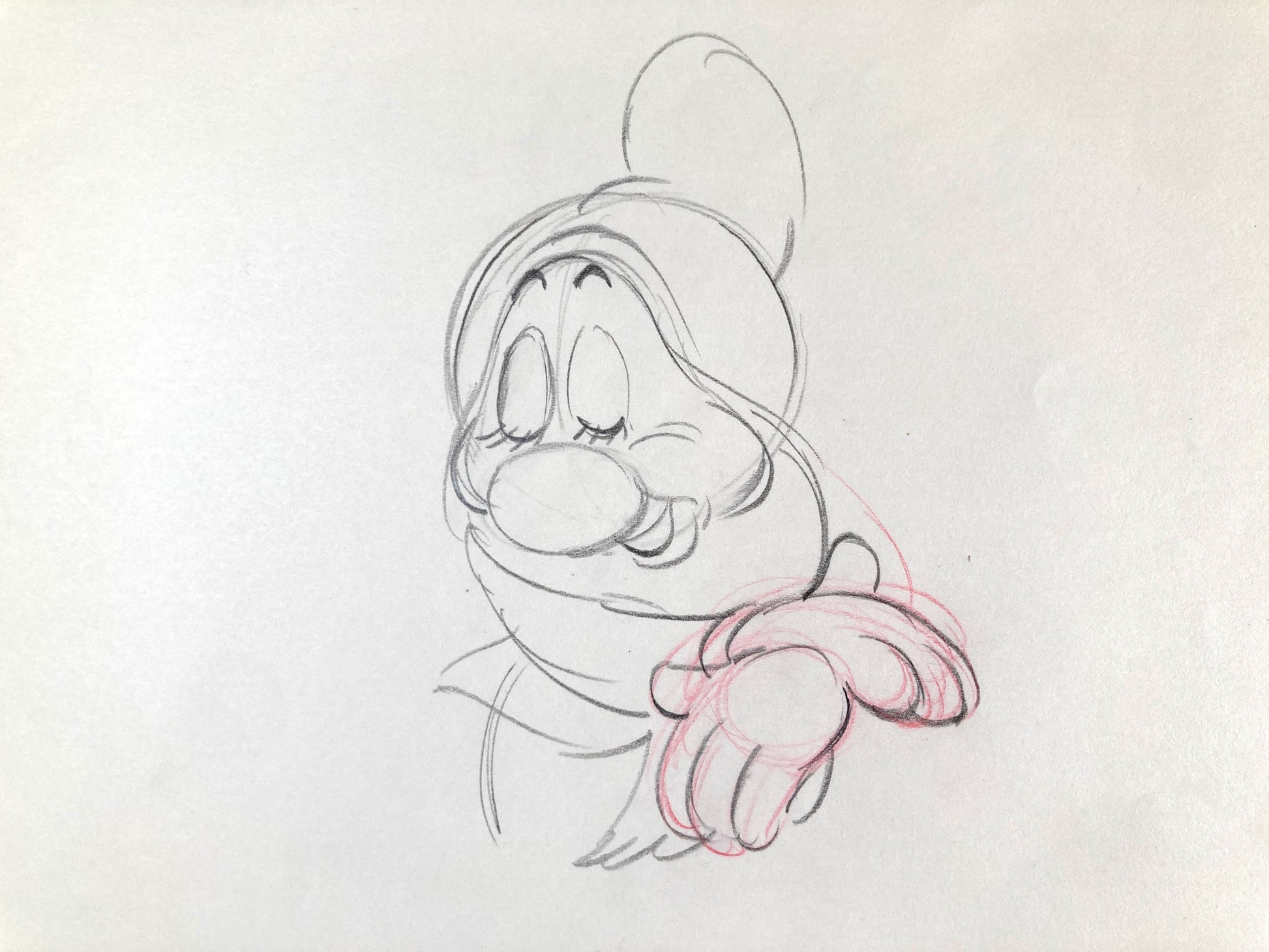 Snow White and the Seven Dwarfs : Original Bashful Production Rough Drawing (Walt Disney, 1937). For sale on FLIP Gallery