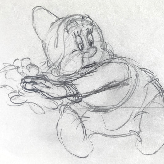 Snow White and the Seven Dwarfs : Deleted Soup Eating Scene Happy Animation Drawing (Walt Disney, 1937). For sale on FLIP Gallery