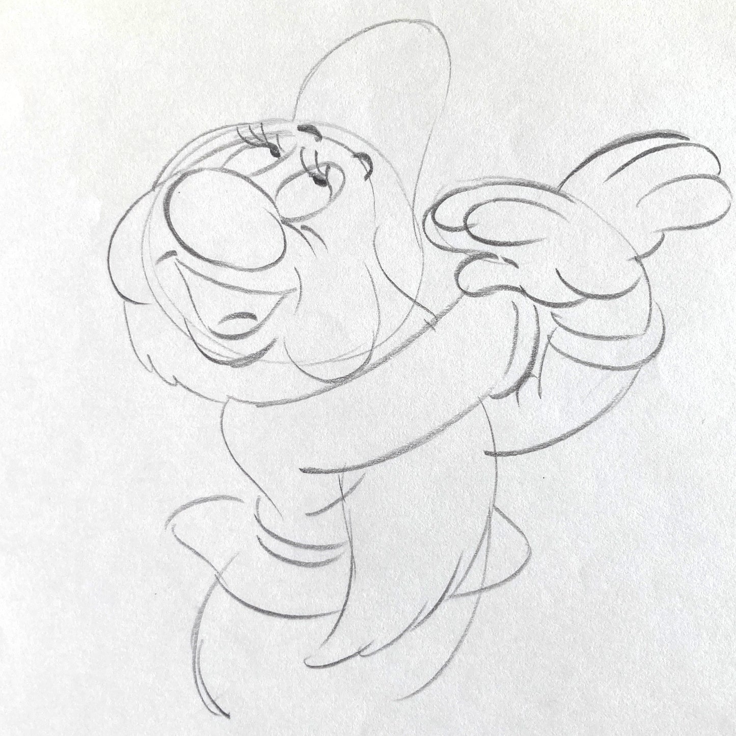 Snow White and the Seven Dwarfs : Original Bashful Production Rough Drawing (Walt Disney, 1937). For sale on FLIP Gallery