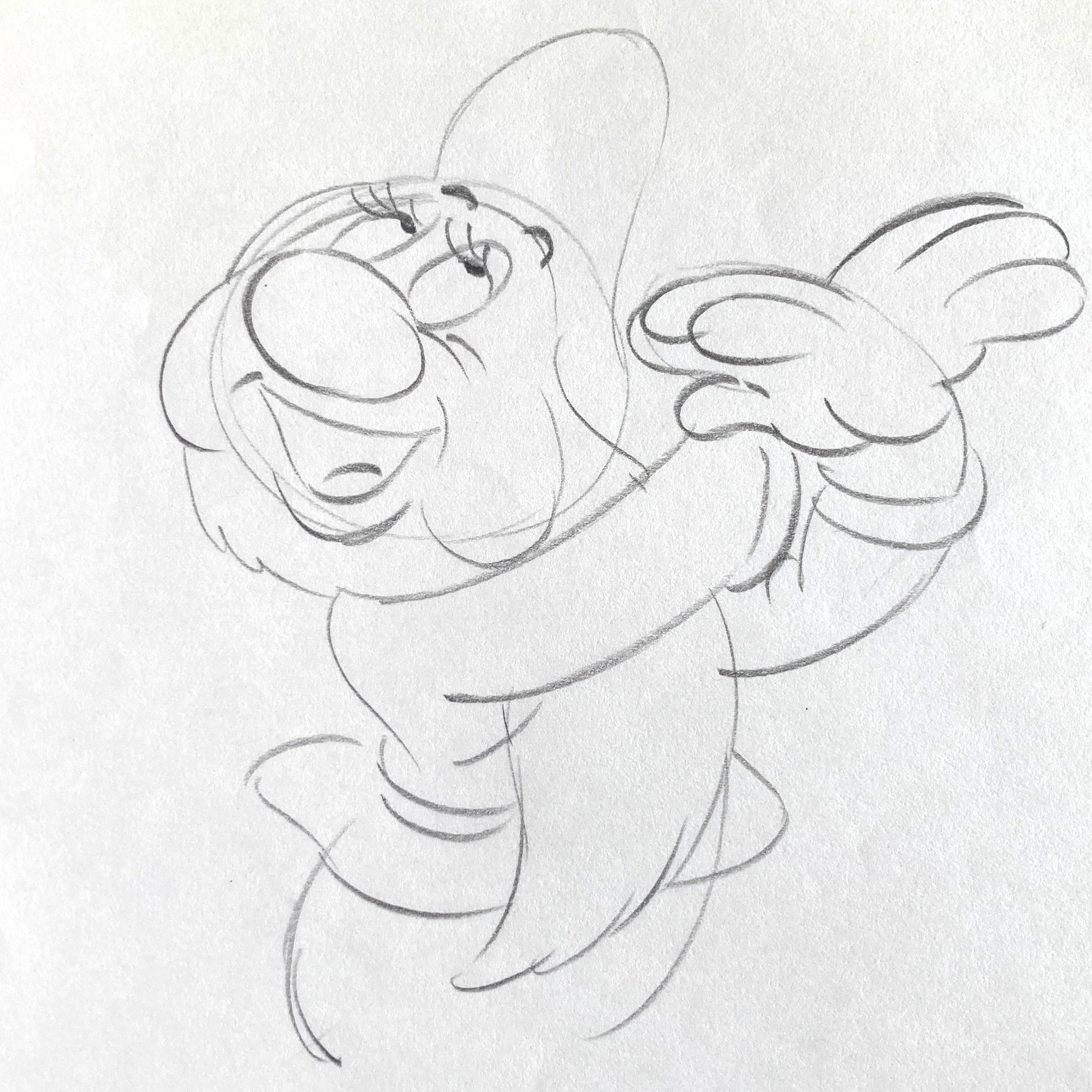 Snow White and the Seven Dwarfs : Original Bashful Production Rough Drawing (Walt Disney, 1937). For sale on FLIP Gallery